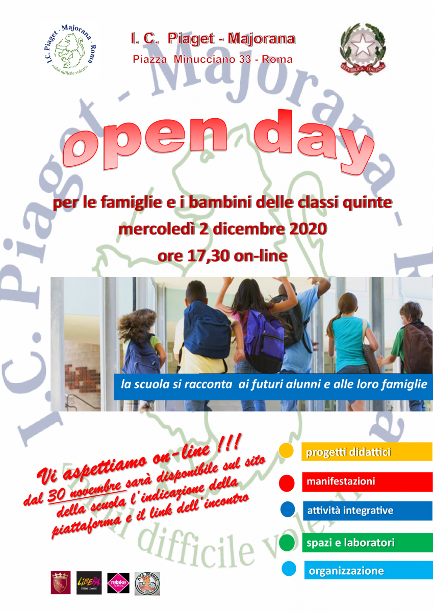 Open Day per le famiglie e i bambini delle classi quinte mercoledì 2 dicembre 2020 ore 17,30 on-line